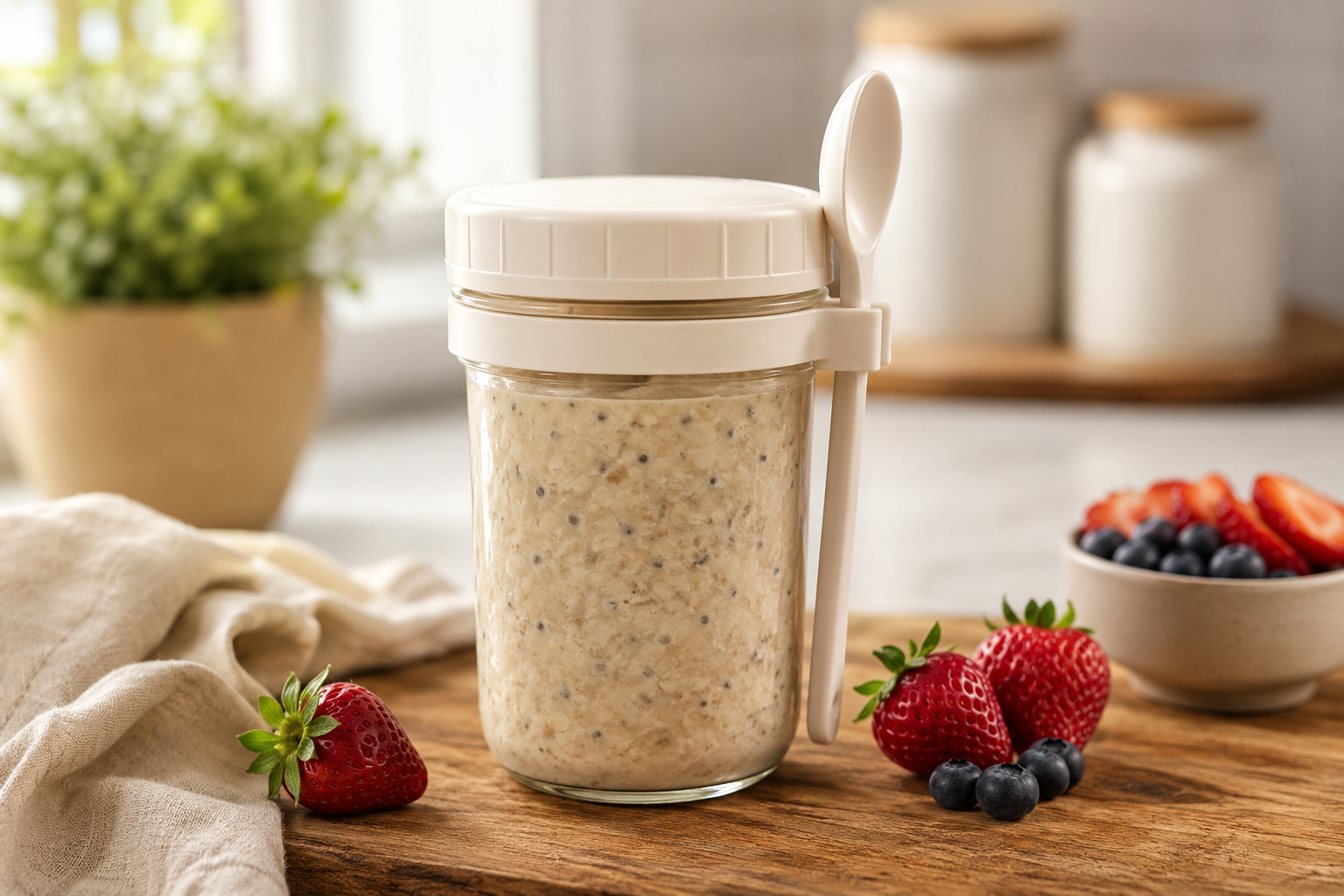 Overnight Oats Jars with Lids & Spoons